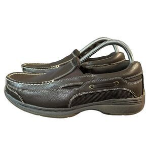 Dr Scholls Mens Size 8.5 Dark Brown Leather Slip On Loafer Boat Shoes NEW 42J-04